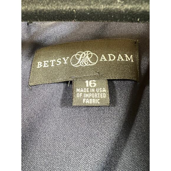 Betsy & Adam Navy Stretch V Neck Long Sleeve Ruffle Prom Maxi Dress Womens 16 - Picture 9 of 12